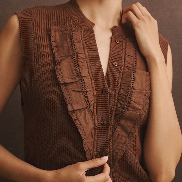 Maeve Tops - Maeve Chocolate Sleeveless Ruffle Top